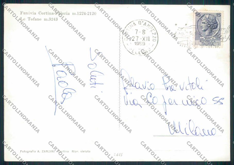 Belluno Cortina D'Ampezzo Funivia foto FG cartolina ZF1325 – retro