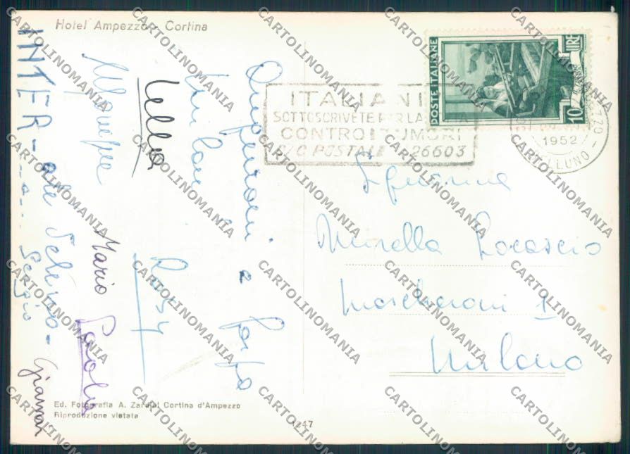 Belluno Cortina D'Ampezzo foto FG cartolina ZF1364 – retro