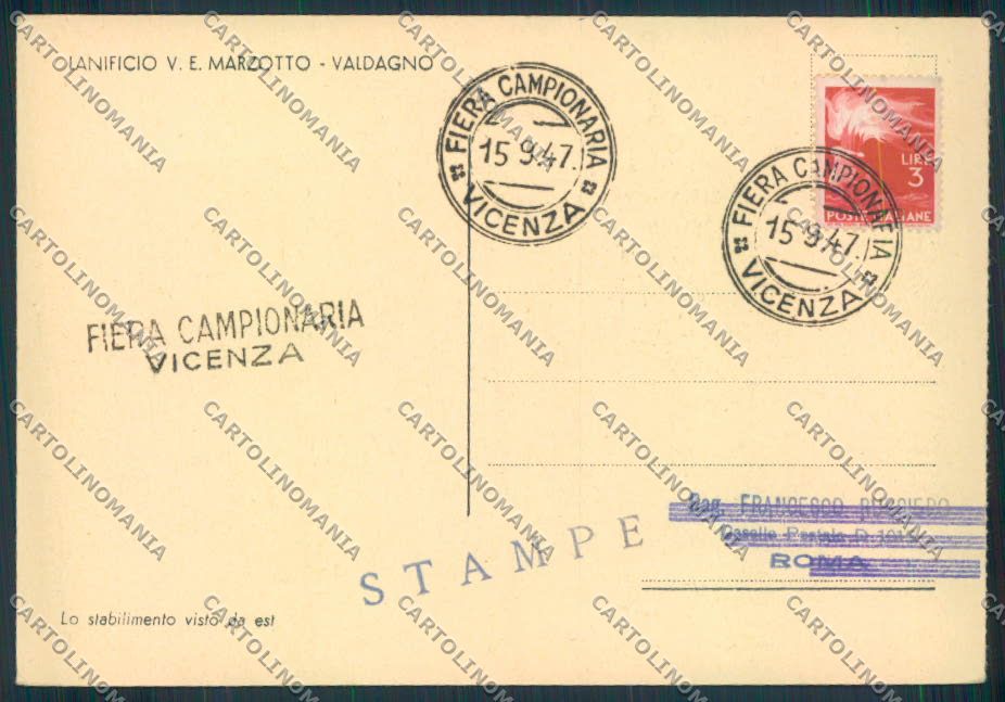 Vicenza Valdagno FG cartolina ZF1421 – retro