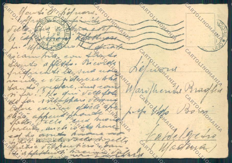 Belluno Pieve di Cadore PIEGHINE FG cartolina ZF1438 – retro