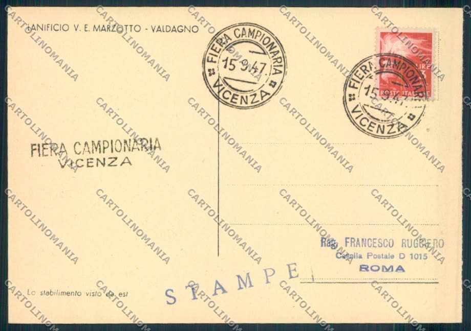 Vicenza Valdagno FG cartolina ZF1581 – retro