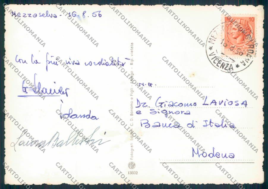 Vicenza Asiago PIEGA foto FG cartolina ZF1698 – retro