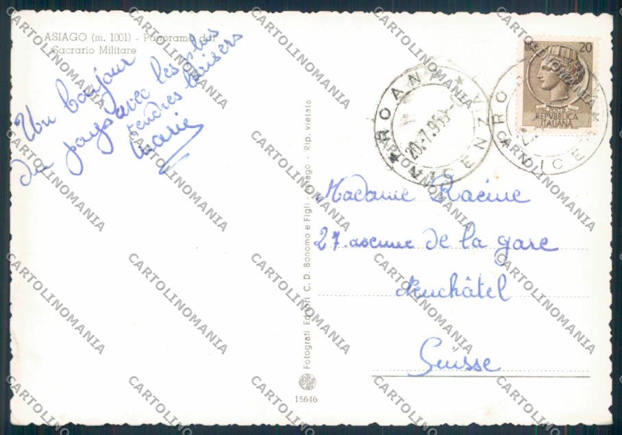 Vicenza Asiago PIEGHINE foto FG cartolina ZF1710 – retro