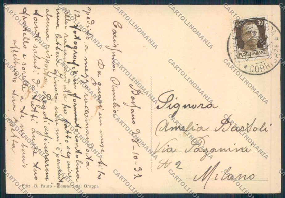Vicenza Bassano del Grappa FG cartolina ZF1762 – retro