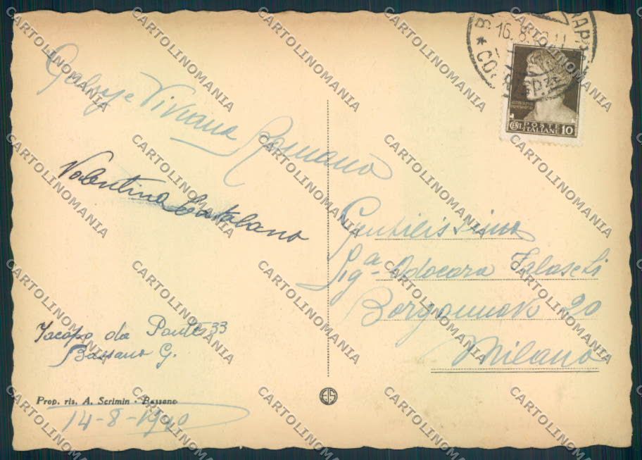 Vicenza Bassano del Grappa FG cartolina ZF1769 – retro