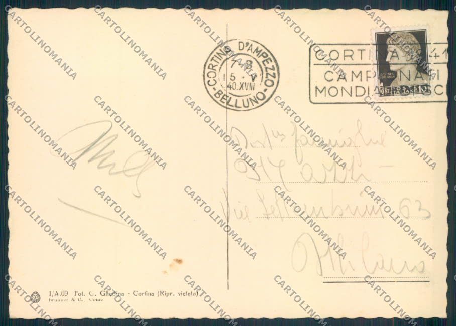Belluno Cortina D'Ampezzo FG cartolina ZF1804 – retro