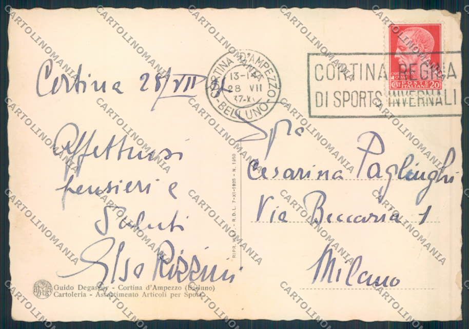 Belluno Cortina D'Ampezzo PIEGA FG cartolina ZF1811 – retro