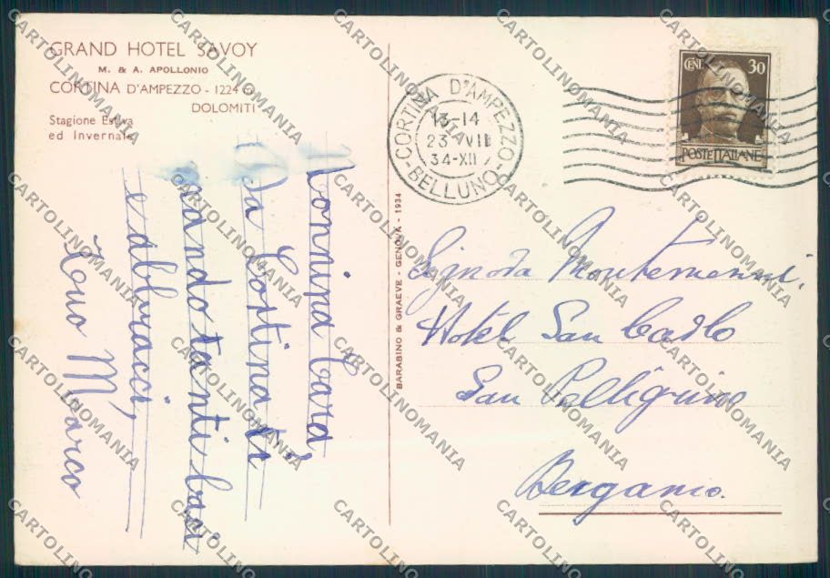 Belluno Cortina D'Ampezzo FG cartolina ZF1816 – retro