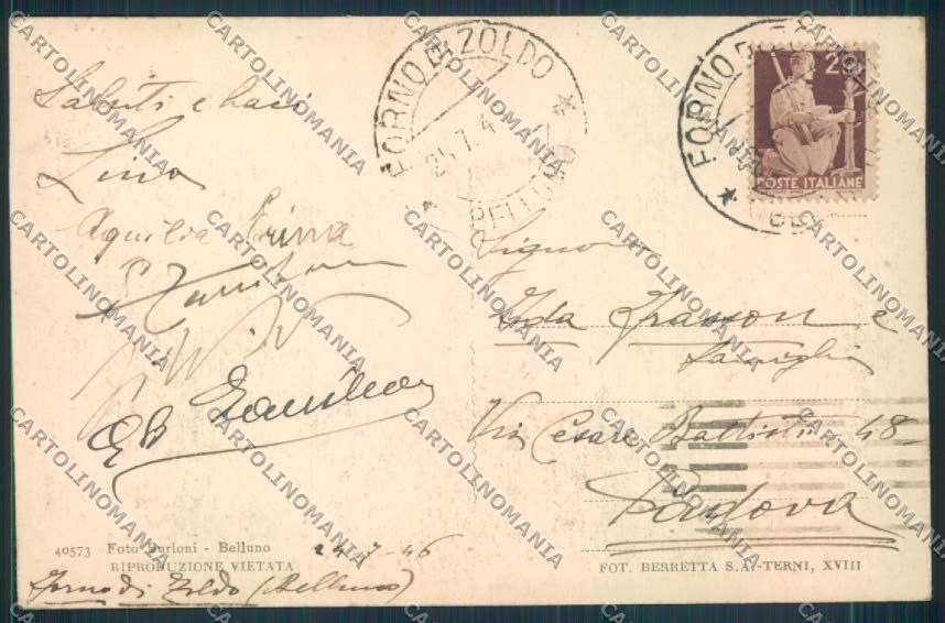 Belluno Pieve di Cadore cartolina ZF1891 – retro