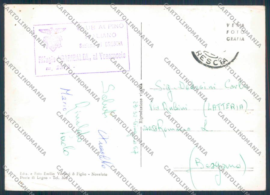 Brescia CAI Rifugio Adamello foto FG cartolina ZF2052 – retro