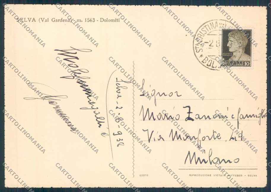 Bolzano Selva Val Gardena FG cartolina ZF2100 – retro