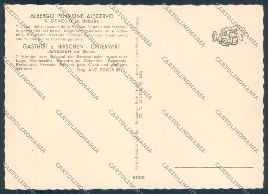Bolzano San Genesio FG cartolina ZF2109 – retro
