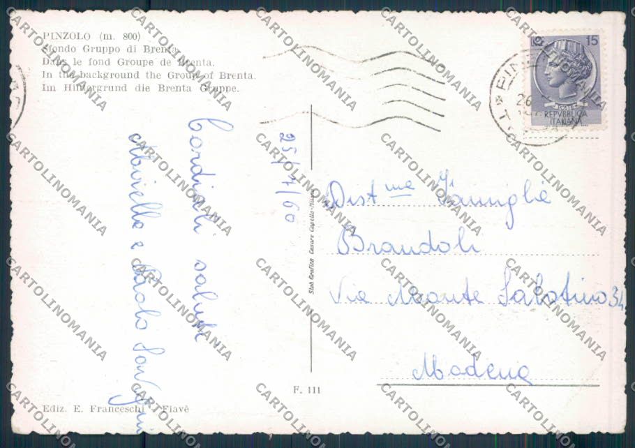 Trento Pinzolo FG cartolina ZF2116 – retro