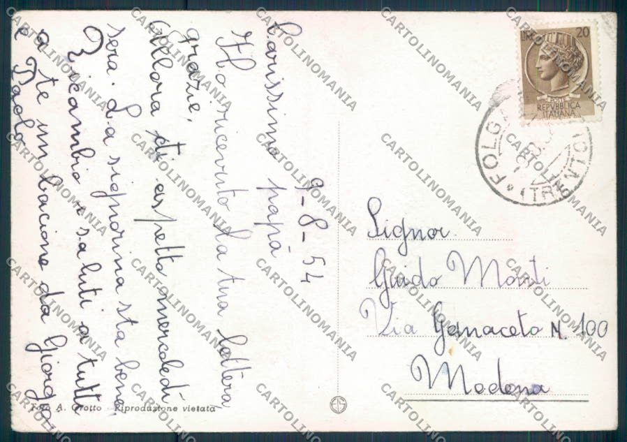Trento Folgaria FG cartolina ZF2117 – retro