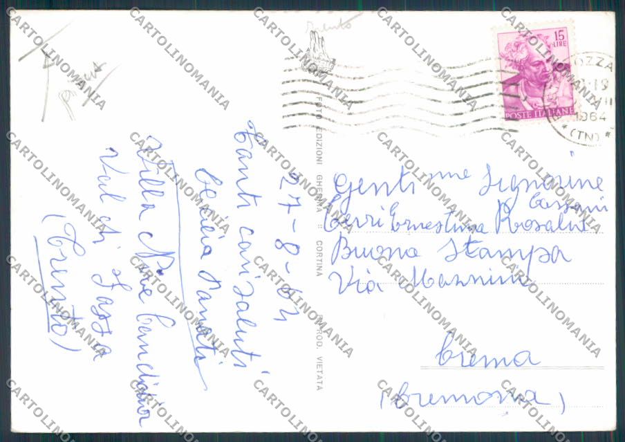Trento Pera Val di Fassa PIEGA foto FG cartolina ZF2166 – retro