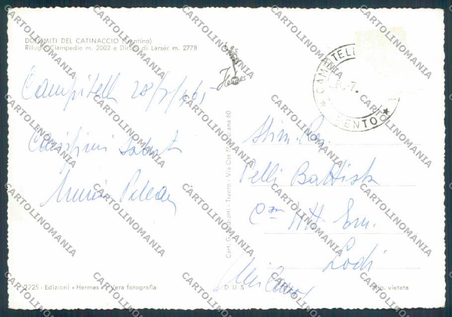 Trento Rifugio Ciampedie foto FG cartolina ZF2243 – retro