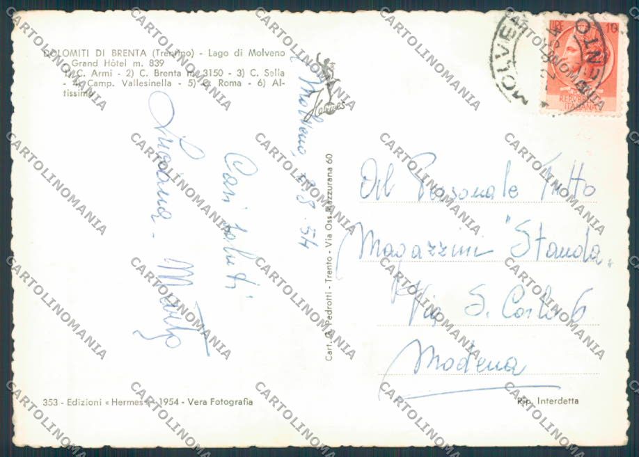 Trento Molveno Lago foto FG cartolina ZF2283 – retro