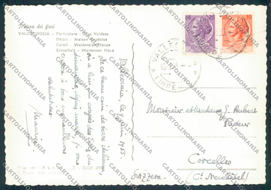 Imperia Vallecrosia Casa Valdese FG cartolina ZF2427 – retro