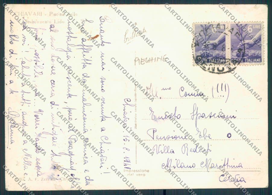 Genova Chiavari PIEGHINE foto FG cartolina ZF2597 – retro