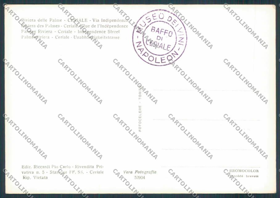 Savona Ceriale Vespa foto FG cartolina ZF3030 – retro