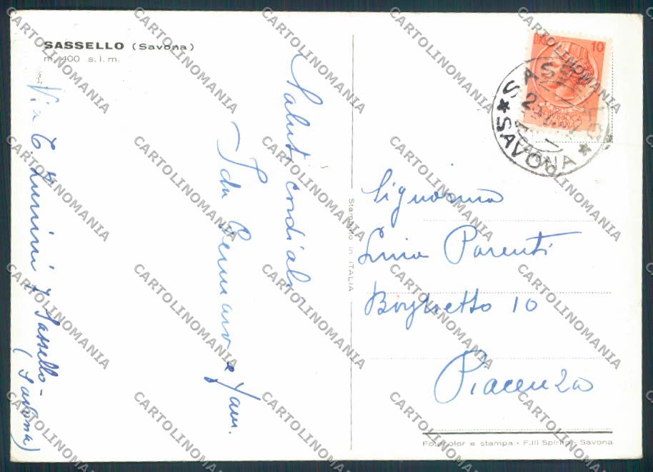 Savona Sassello FG cartolina ZF3170 – retro