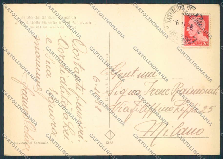 Genova Santuario Guardia Valpolcevera Tram FG cartolina ZF3223 – retro