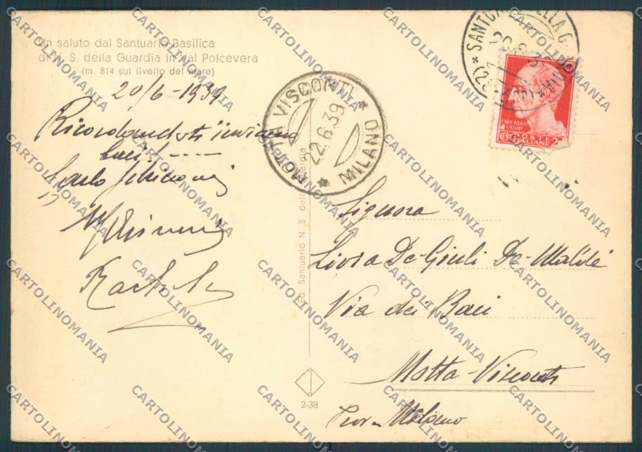 Genova Santuario Guardia Valpolcevera FG cartolina ZF3224 – retro