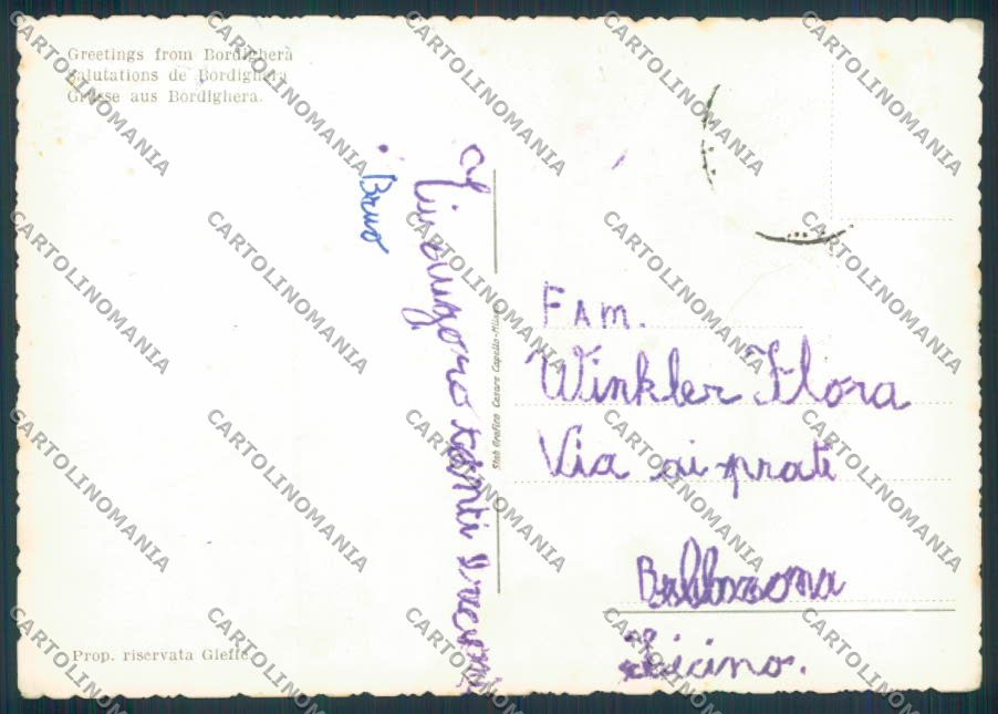 Imperia Bordighera Saluti da foto FG cartolina ZF3356 – retro