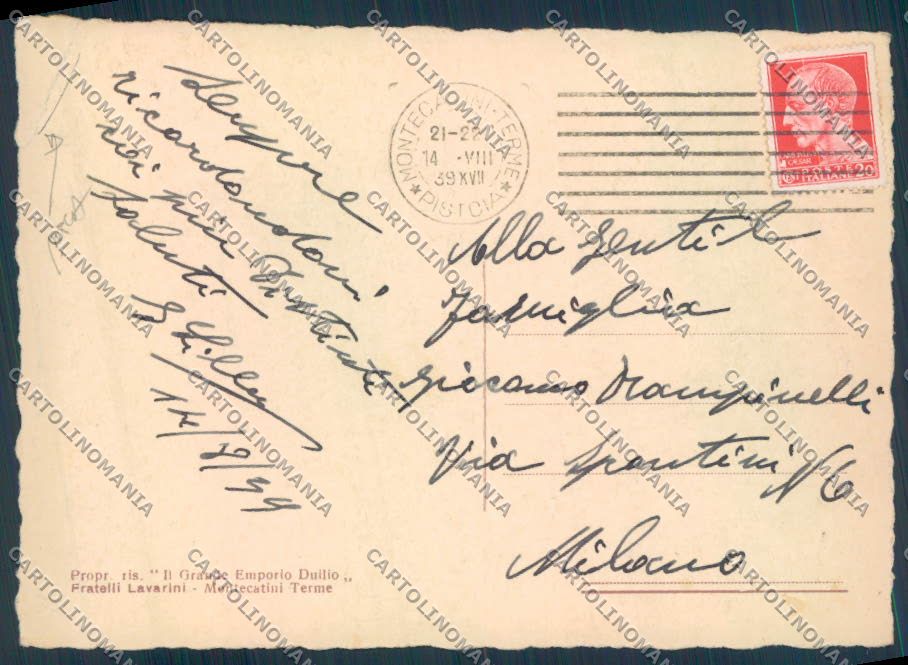 Pistoia Montecatini PIEGA FG cartolina ZF3786 – retro
