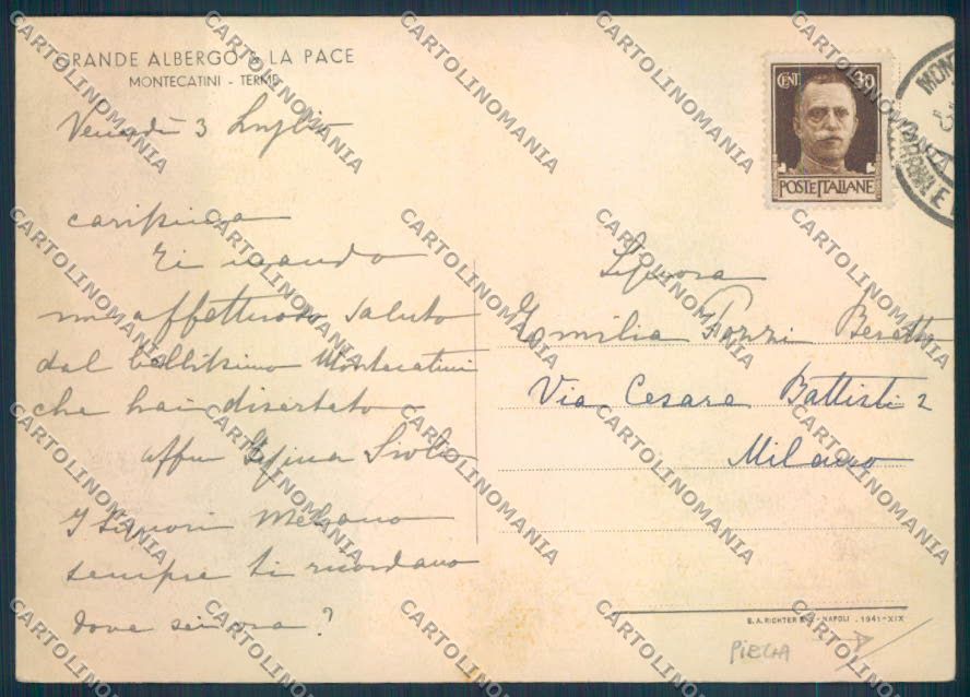 Pistoia Montecatini PIEGA FG cartolina ZF3812 – retro