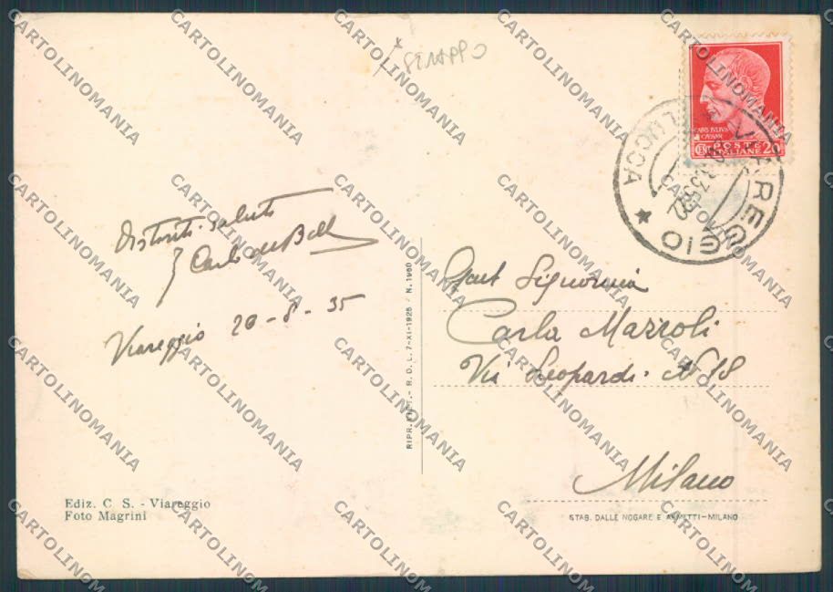 Lucca Viareggio STRAPPINO FG cartolina ZF4148 – retro