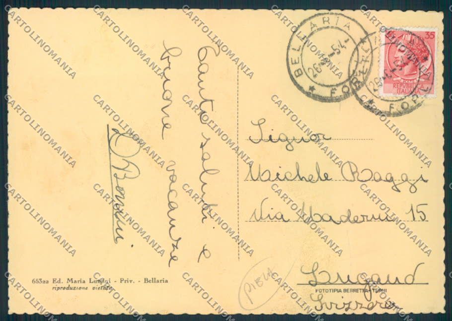 Rimini Bellaria PIEGA FG cartolina ZF5092 – retro