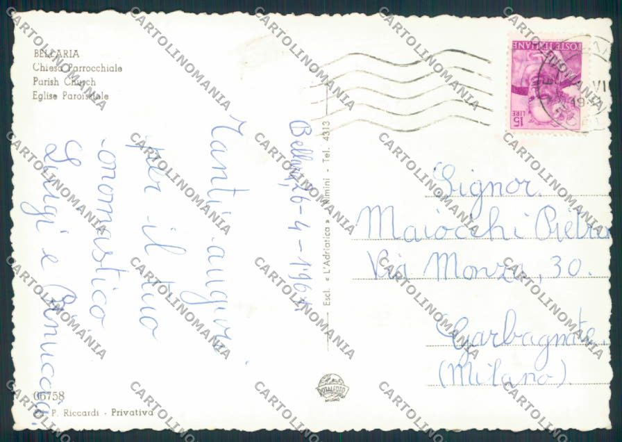 Rimini Bellaria foto FG cartolina ZF5107 – retro