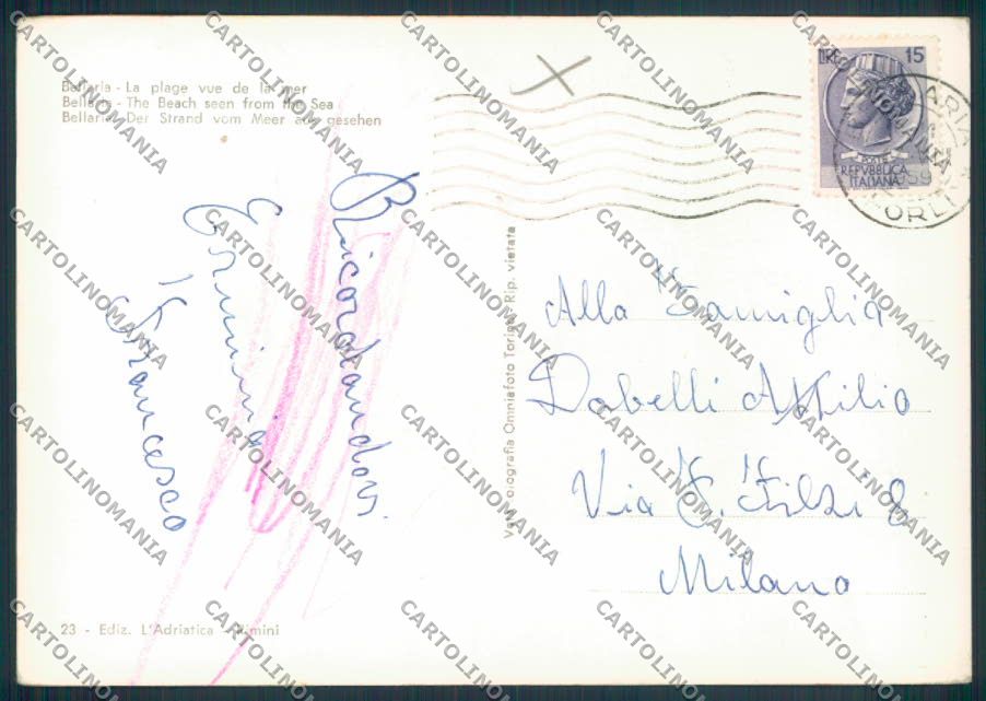 Rimini Bellaria foto FG cartolina ZF5126 – retro