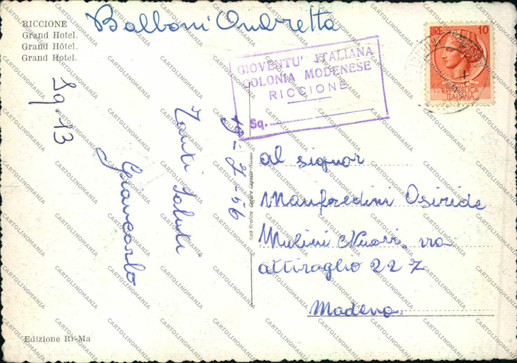 Rimini Riccione FG cartolina ZF5355 – retro