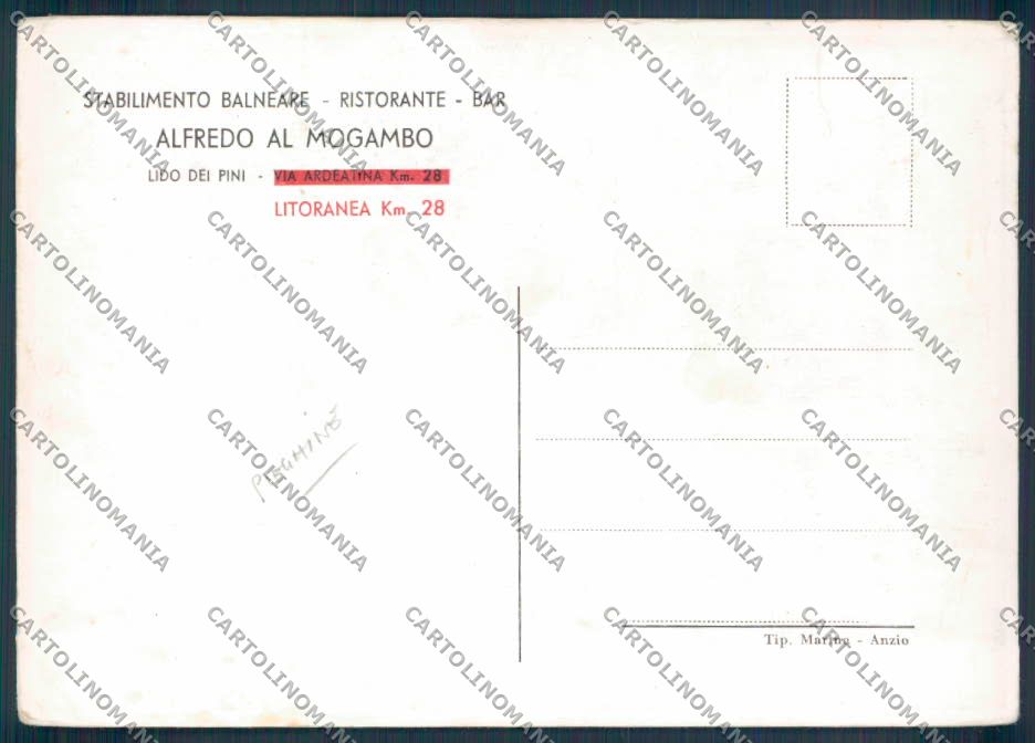 Roma Anzio Bar Mogambo PIEGHINE FG cartolina ZF6081 – retro