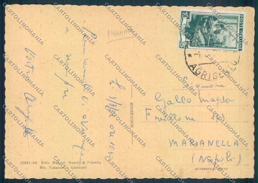 Agrigento Canicattì PIEGHINE FG cartolina ZF6491 – retro