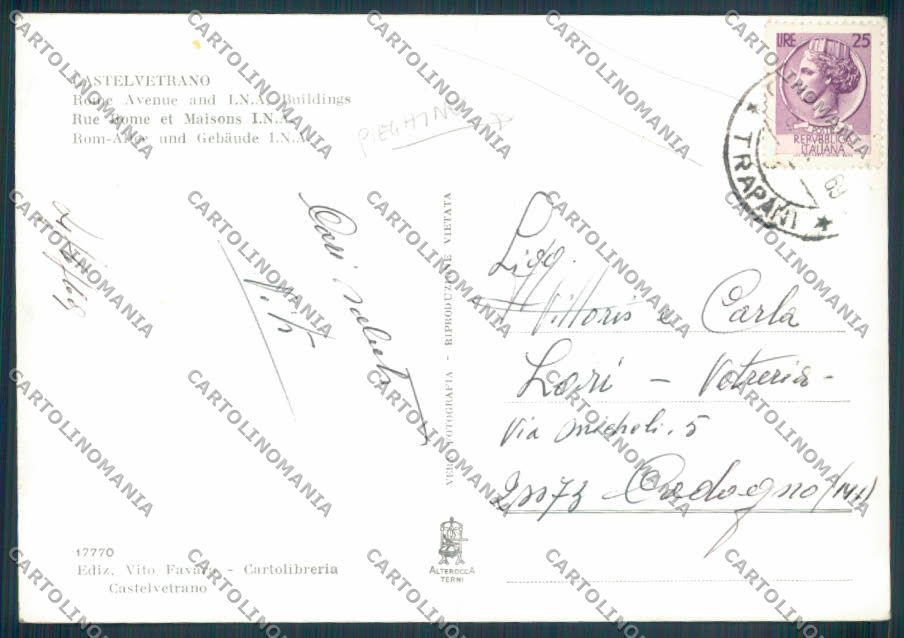 Trapani Castelvetrano PIEGHINE Foto FG cartolina ZF6517 – retro