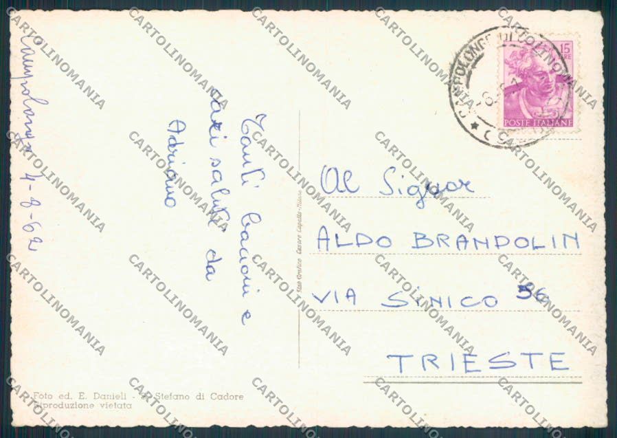 Belluno Santo Stefano Campolongo FG cartolina ZF6589 – retro