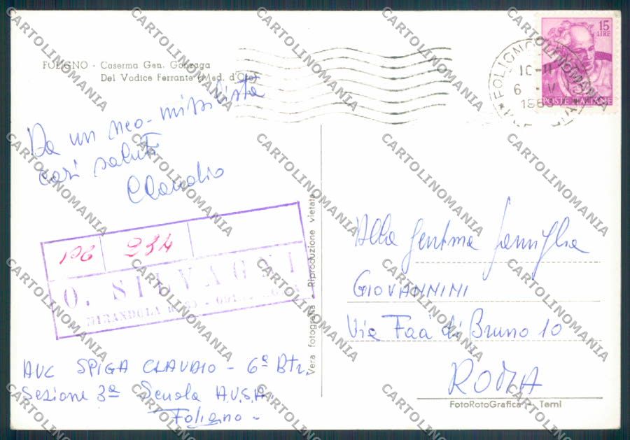Perugia Foligno Scuola Artiglieria Foto FG cartolina ZF6762 – retro