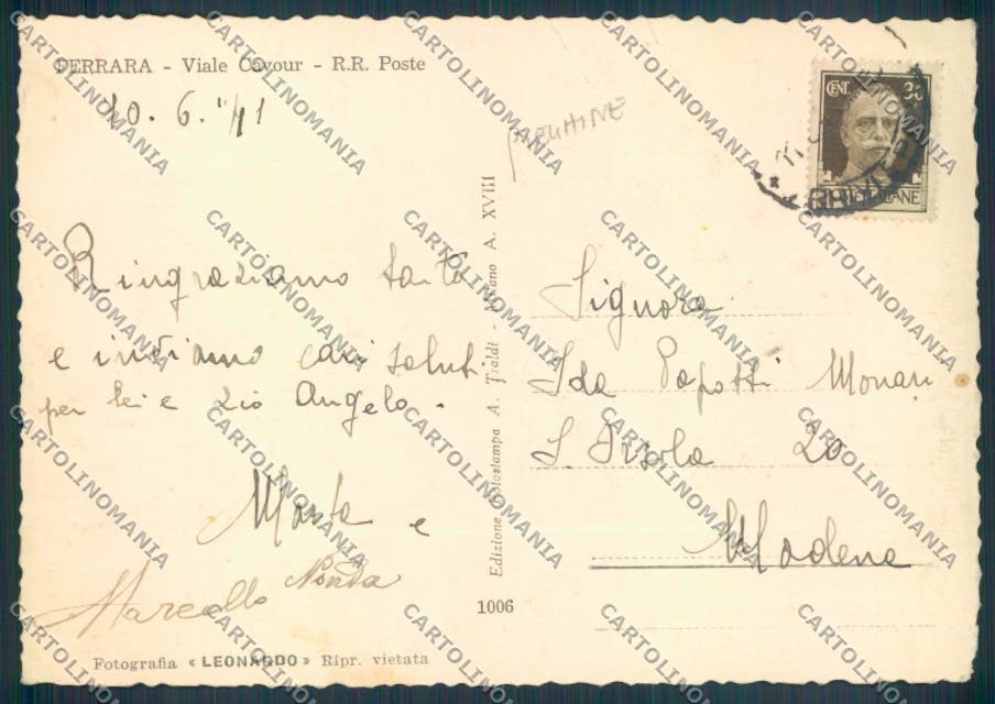 Ferrara Città Poste PIEGHINE Foto FG cartolina ZF6782 – retro