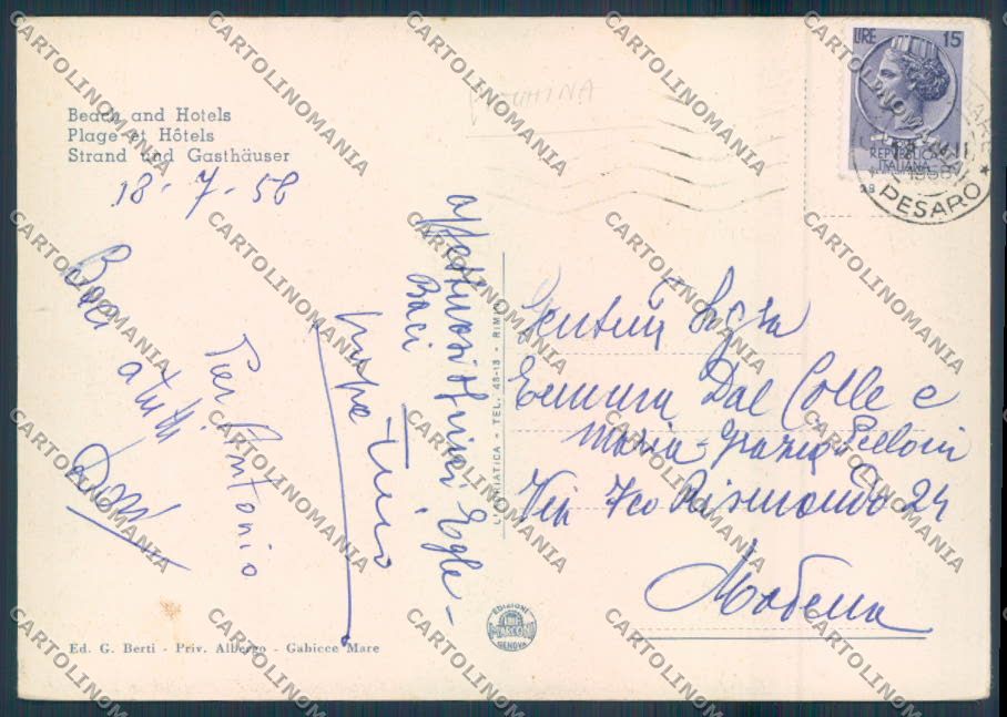 Pesaro Gabicce PIEGHINA FG cartolina ZF6916 – retro