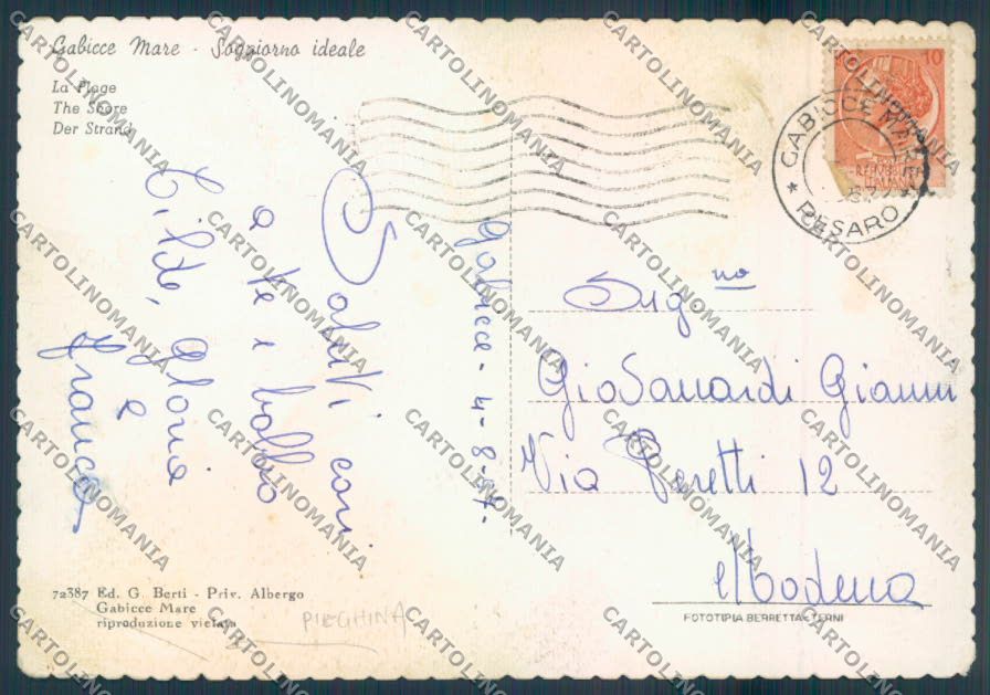 Pesaro Gabicce PIEGHINA FG cartolina ZF6918 – retro