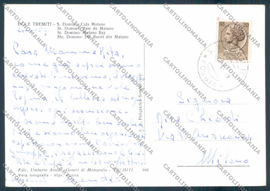Foggia Isole Tremiti Foto FG cartolina ZF7114 – retro