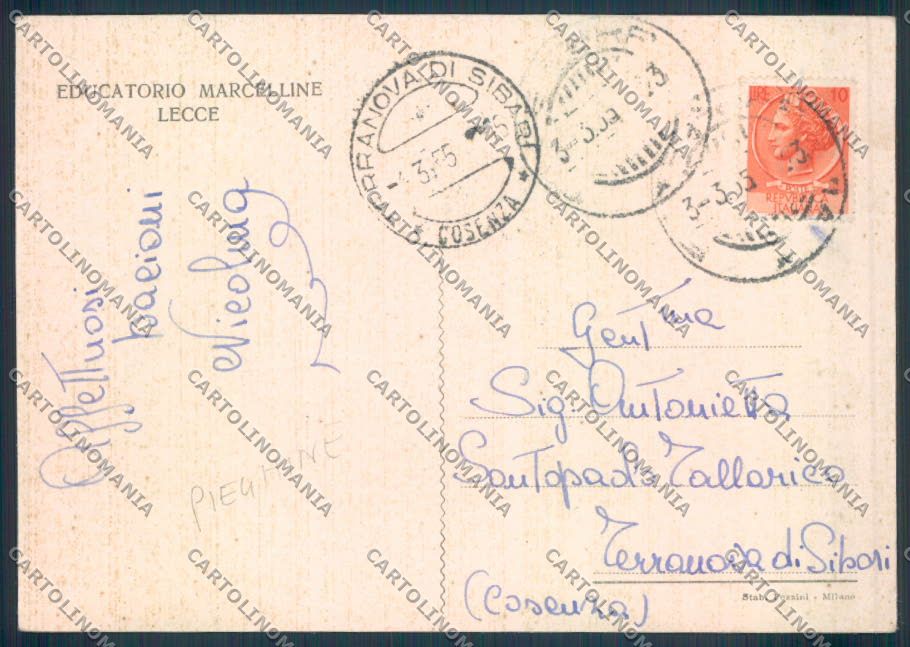 Lecce Città Educatorio PIEGHINE FG cartolina ZF7124 – retro