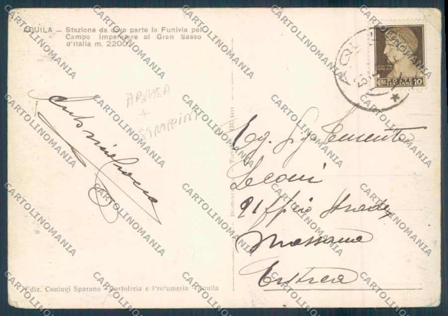 L'Aquila Gran Sasso Funivia STRAPPINI Foto FG cartolina ZF7168 – retro
