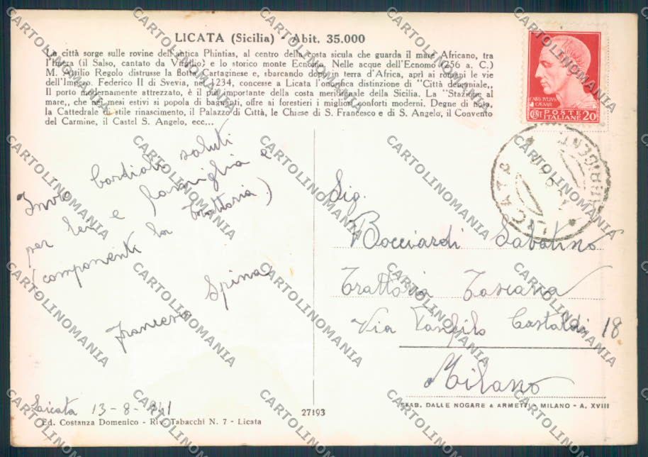 Agrigento Licata Foto FG cartolina ZF7194 – retro