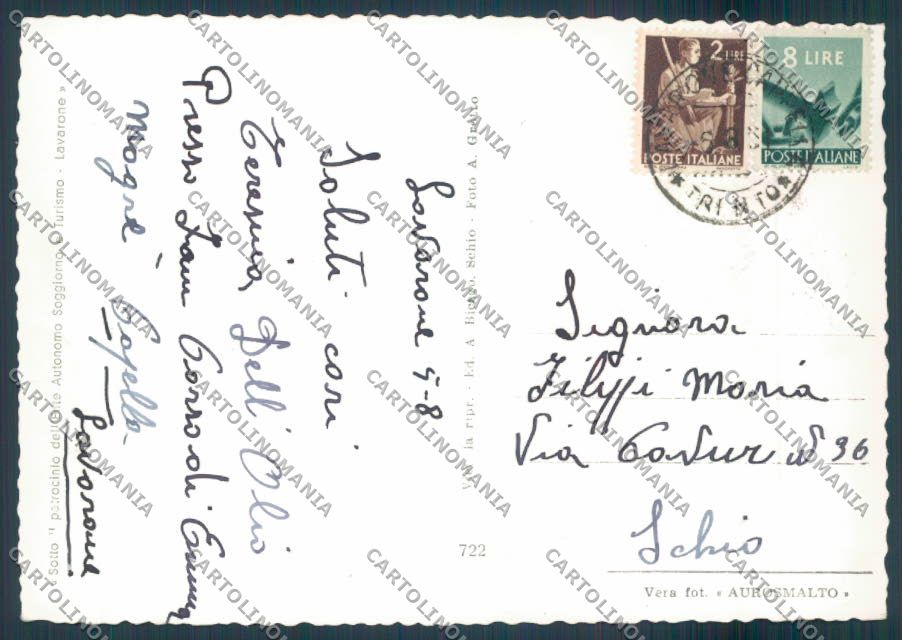 Trento Lavarone Foto FG cartolina ZF7198 – retro