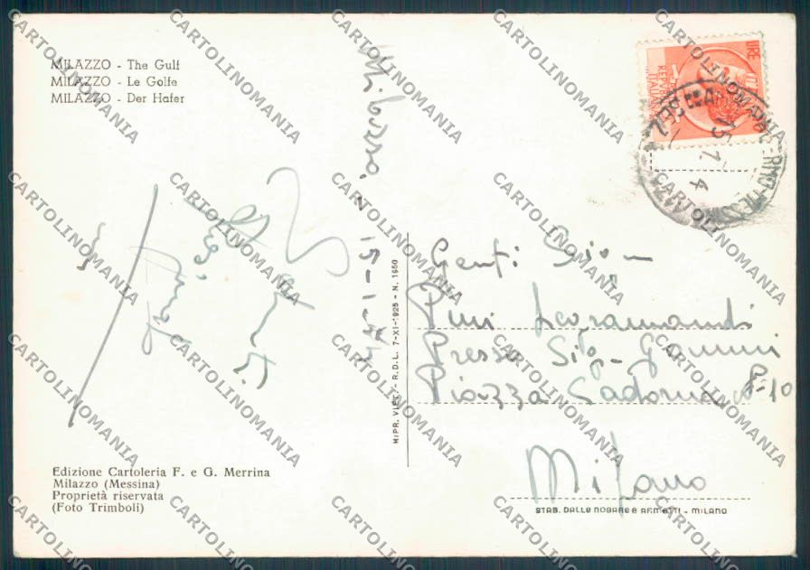Messina Milazzo FG cartolina ZF7339 – retro