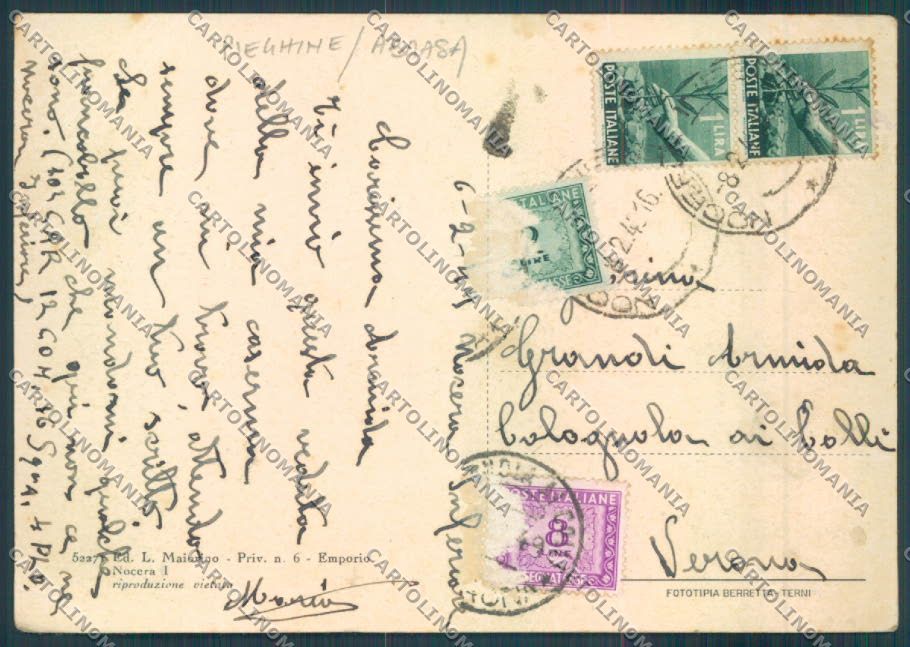 Salerno Nocera PIEGHINE ABRASA FG cartolina ZF7486 – retro